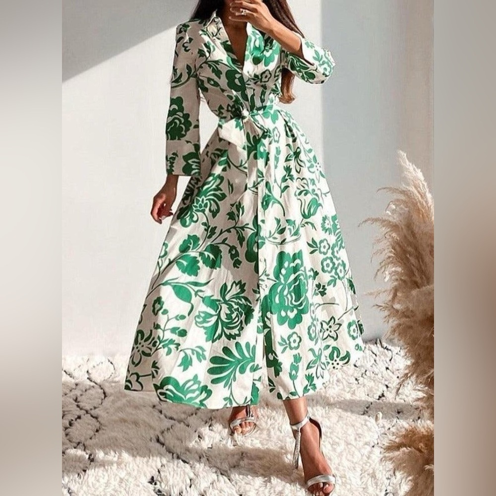 Printed Tie Waist Shirt Dress